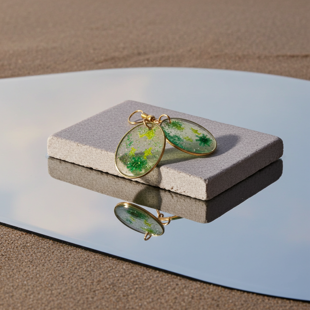 Handmade – Emerald Bloom Resin Earrings