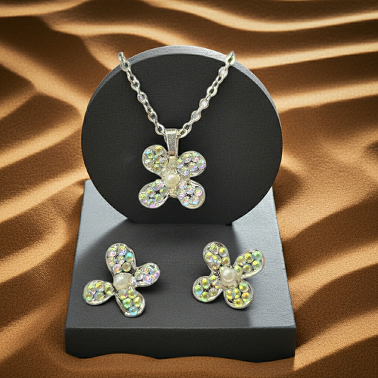 Iridescent Bloom Resin Jewellery Set – Handcrafted Flower Necklace & Earrings | Resin & Root