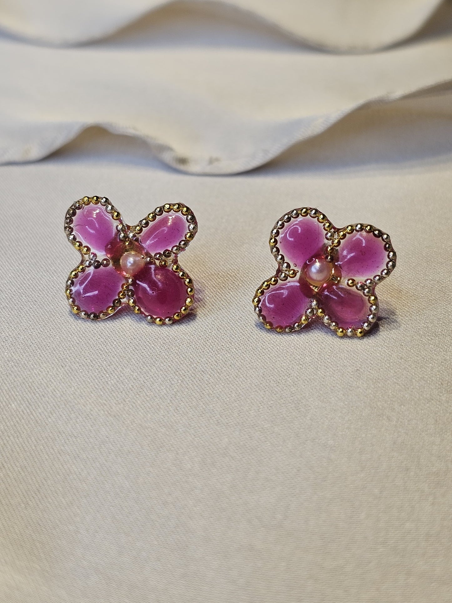 Pink Bloom Resin Stud Earrings