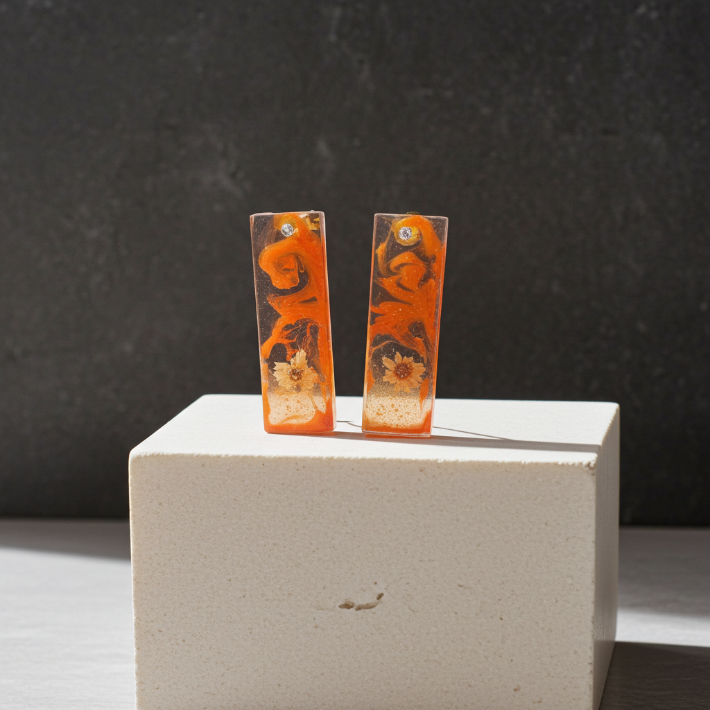 Sunburst Resin Earrings | Handmade Rectangle Drops | Art Collection