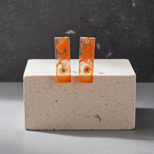 Sunburst Resin Earrings | Handmade Rectangle Drops | Art Collection