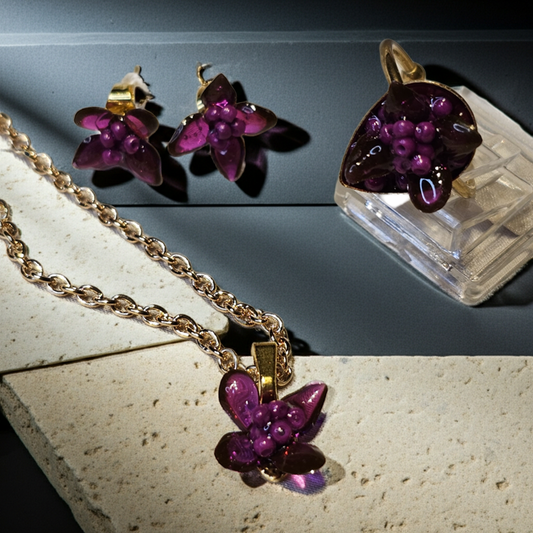 Purple Bloom Resin Jewellery Set – Necklace, Earrings & Ring
