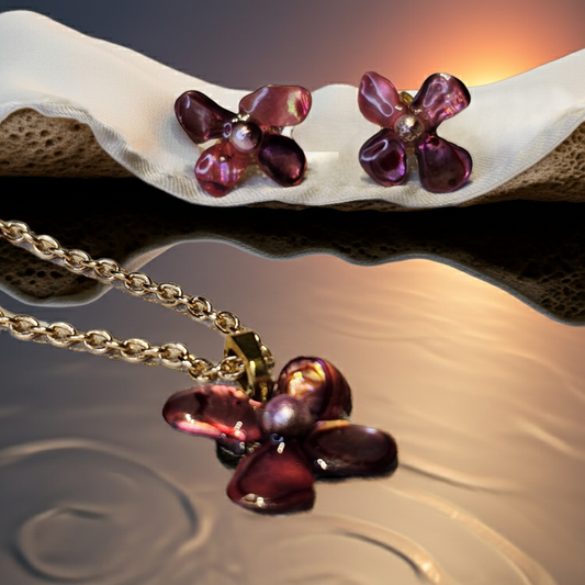 Rose Amethyst Bloom Resin Jewellery Set – Handcrafted Necklace & Earrings | Resin & Root
