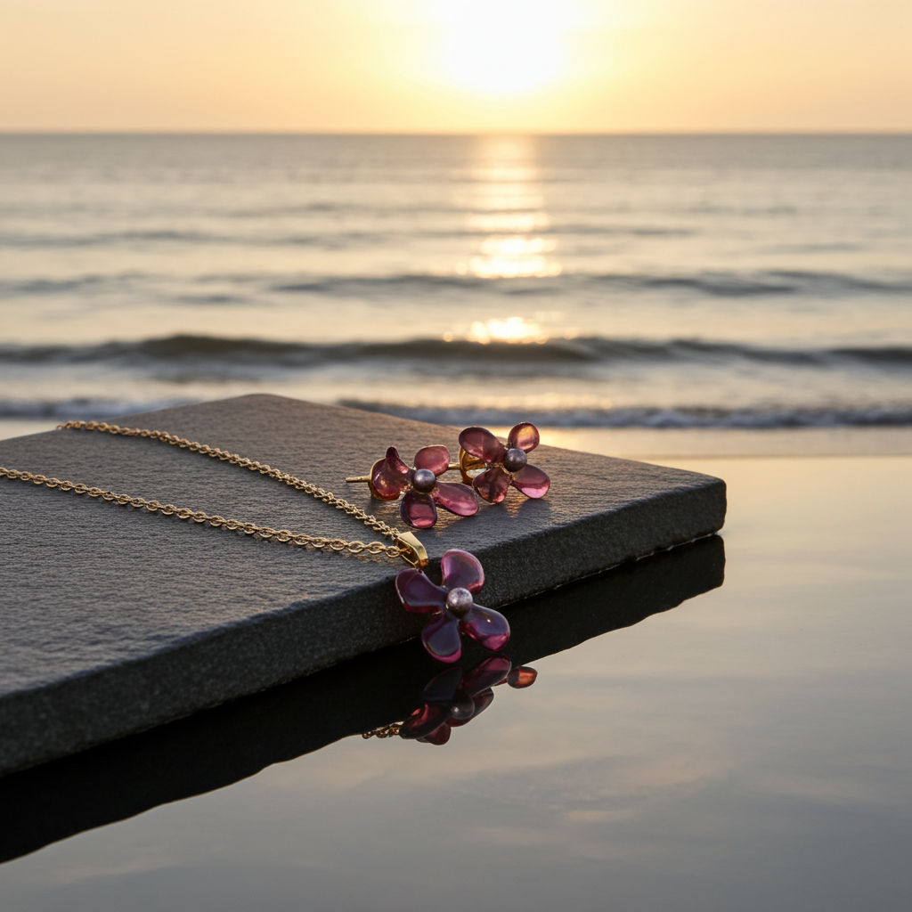 Rose Amethyst Bloom Resin Jewellery Set – Handcrafted Necklace & Earrings | Resin & Root