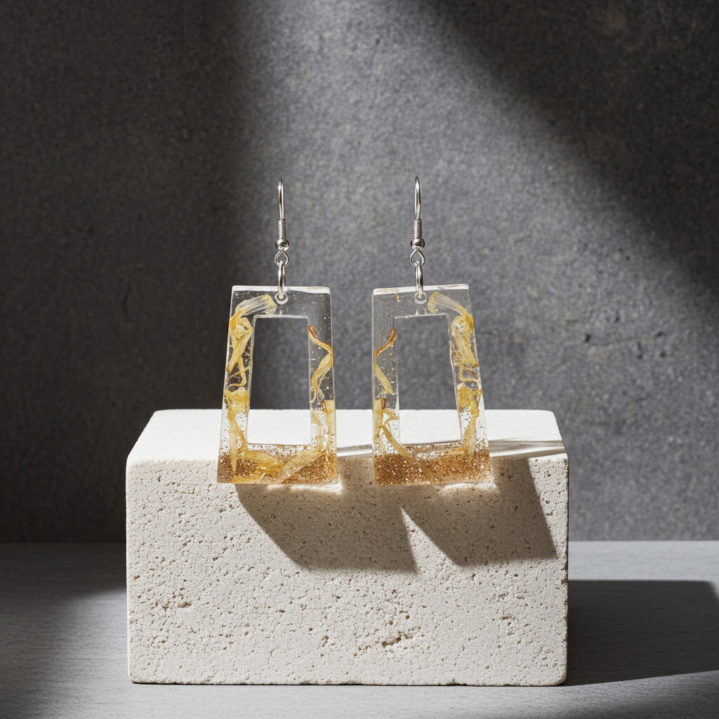 Tea Leaf Window Earrings – Real Tea Leaf in Resin