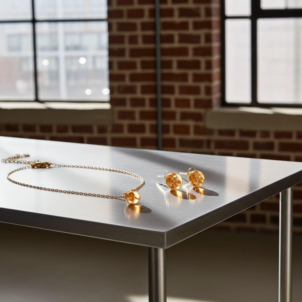 Golden Glow Orb Set – Silver-Plated Resin Necklace & Earrings