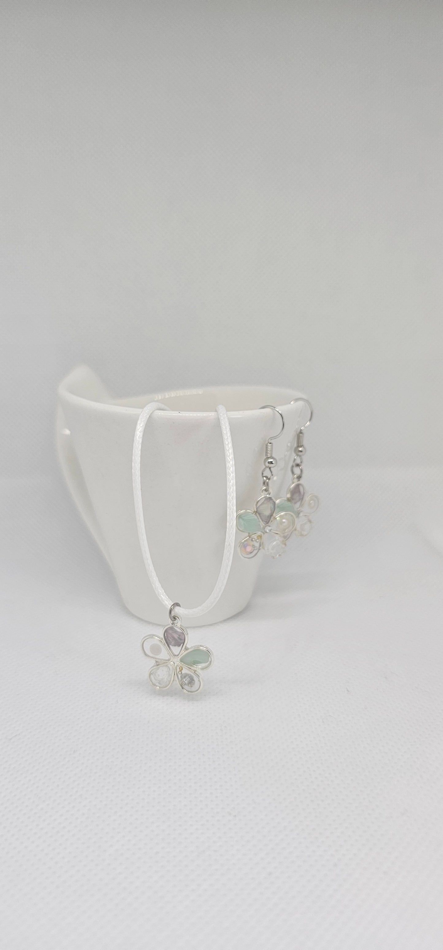 Pastel Flower Resin Jewellery Set – Stainless Steel Earrings & Necklace image 0