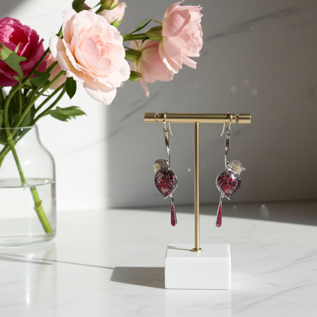 Bird & Pomegranate Resin Earrings/Gentle Collection