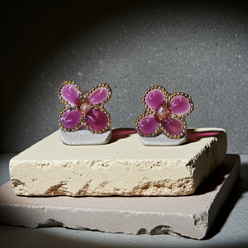 Pink Bloom Resin Stud Earrings