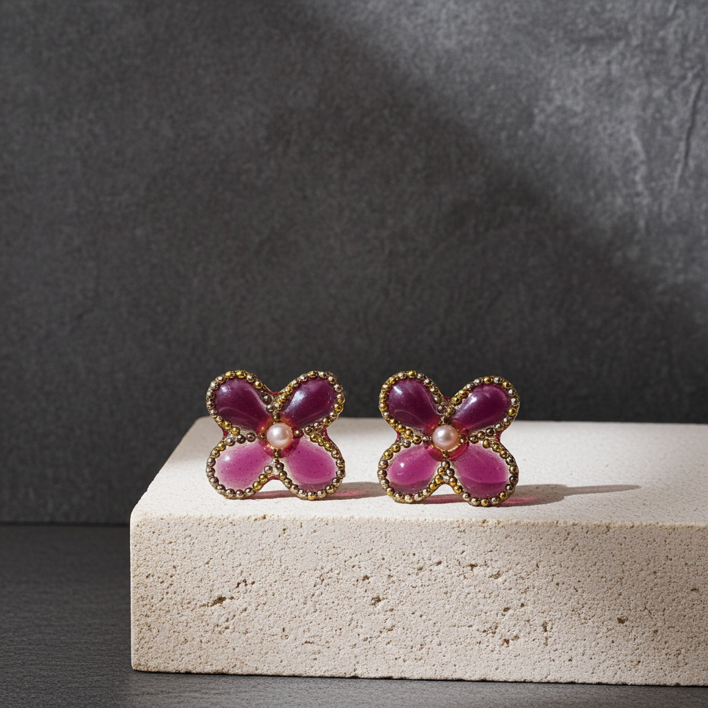 Pink Bloom Resin Stud Earrings