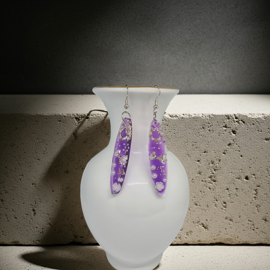 Royal Bloom Purple Resin Earrings – Limited Edition