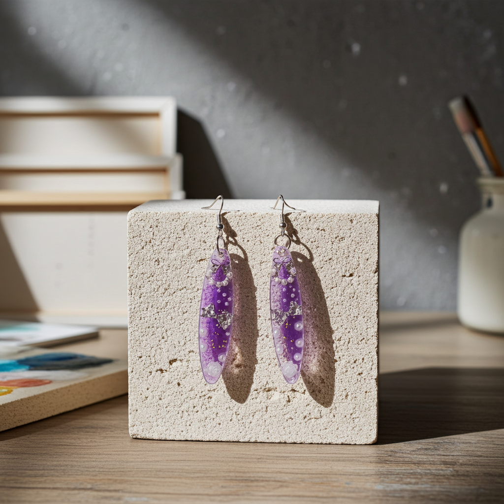 Royal Bloom Purple Resin Earrings – Limited Edition