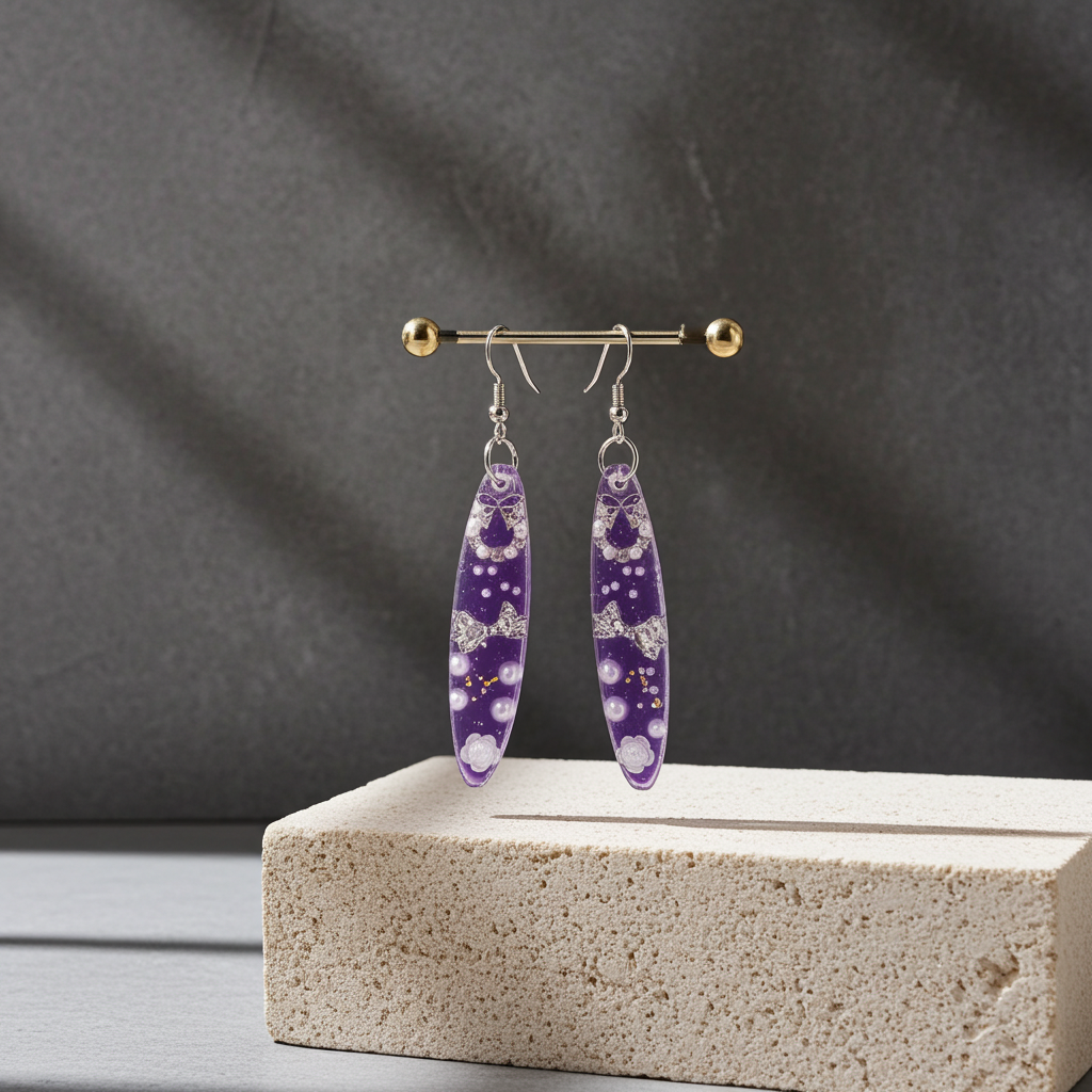 Royal Bloom Purple Resin Earrings – Limited Edition