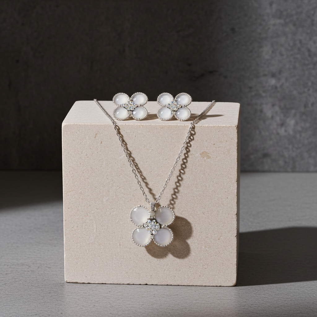 Ivory Bloom Resin Jewellery Set – Handmade Necklace & Earrings | Resin & Root