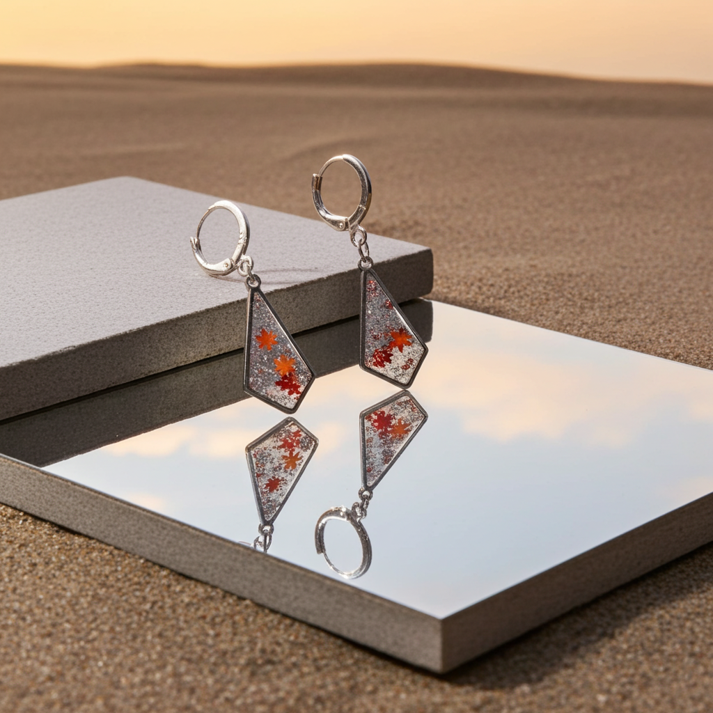 Handmade – Autumn Flame Resin Earrings (silver-plated hoops)