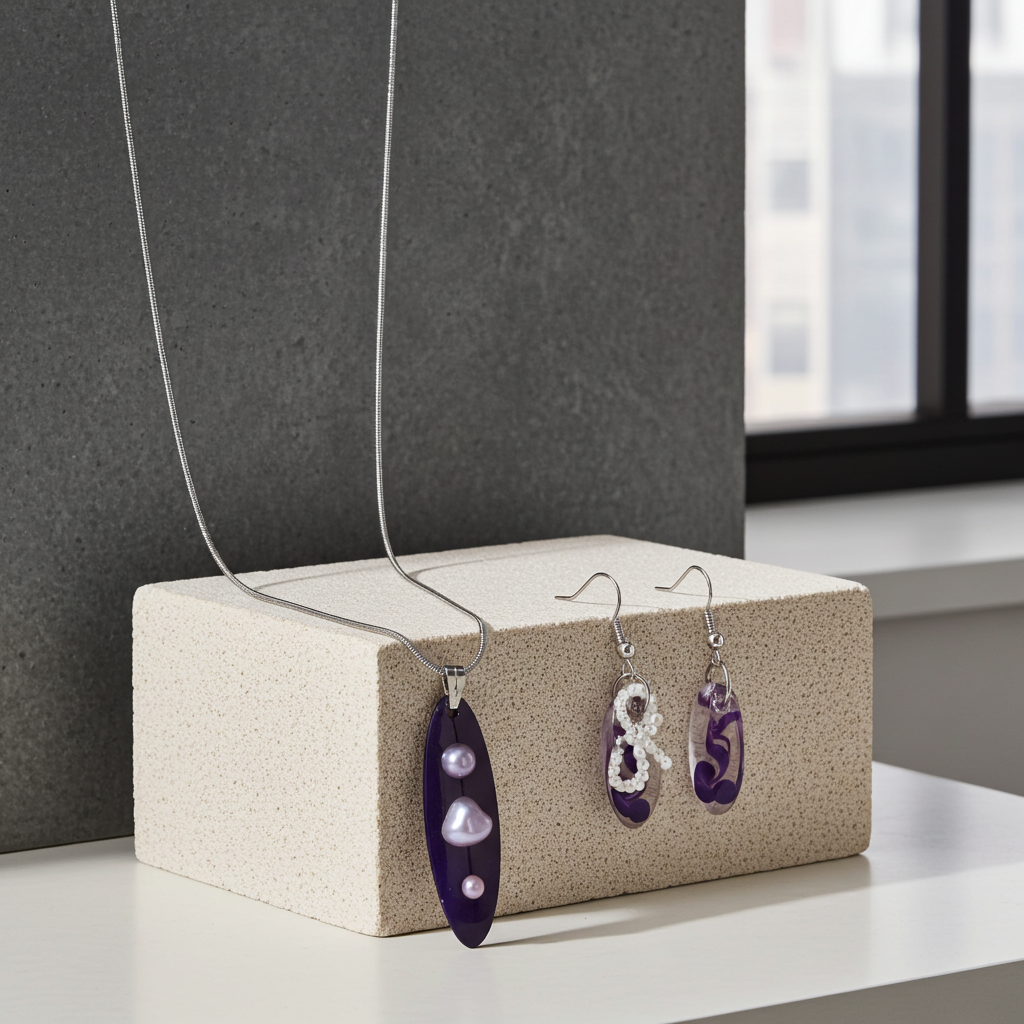 Purple Love Resin Set – Necklace & Earrings | ResinDream Jewellery