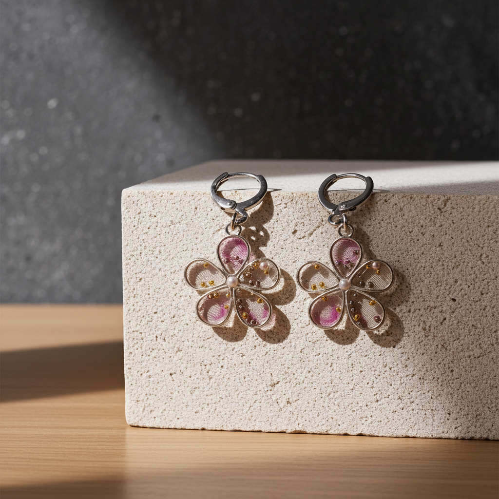 Pink Bloom Hoop Earrings