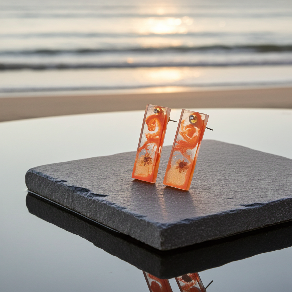 Sunburst Resin Earrings | Handmade Rectangle Drops | Art Collection