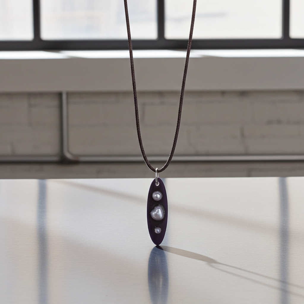 Deep Violet Resin Necklace with Heart & Pearls | HandMade/Gentle Collection