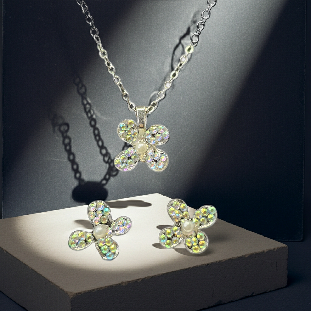 Iridescent Bloom Resin Jewellery Set – Handcrafted Flower Necklace & Earrings | Resin & Root