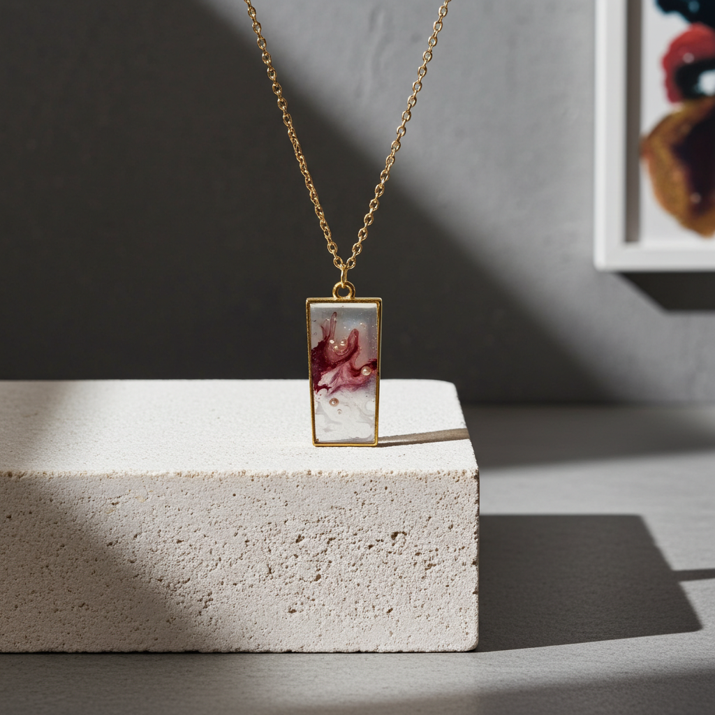 Handmade – Crimson Flow Resin Necklace