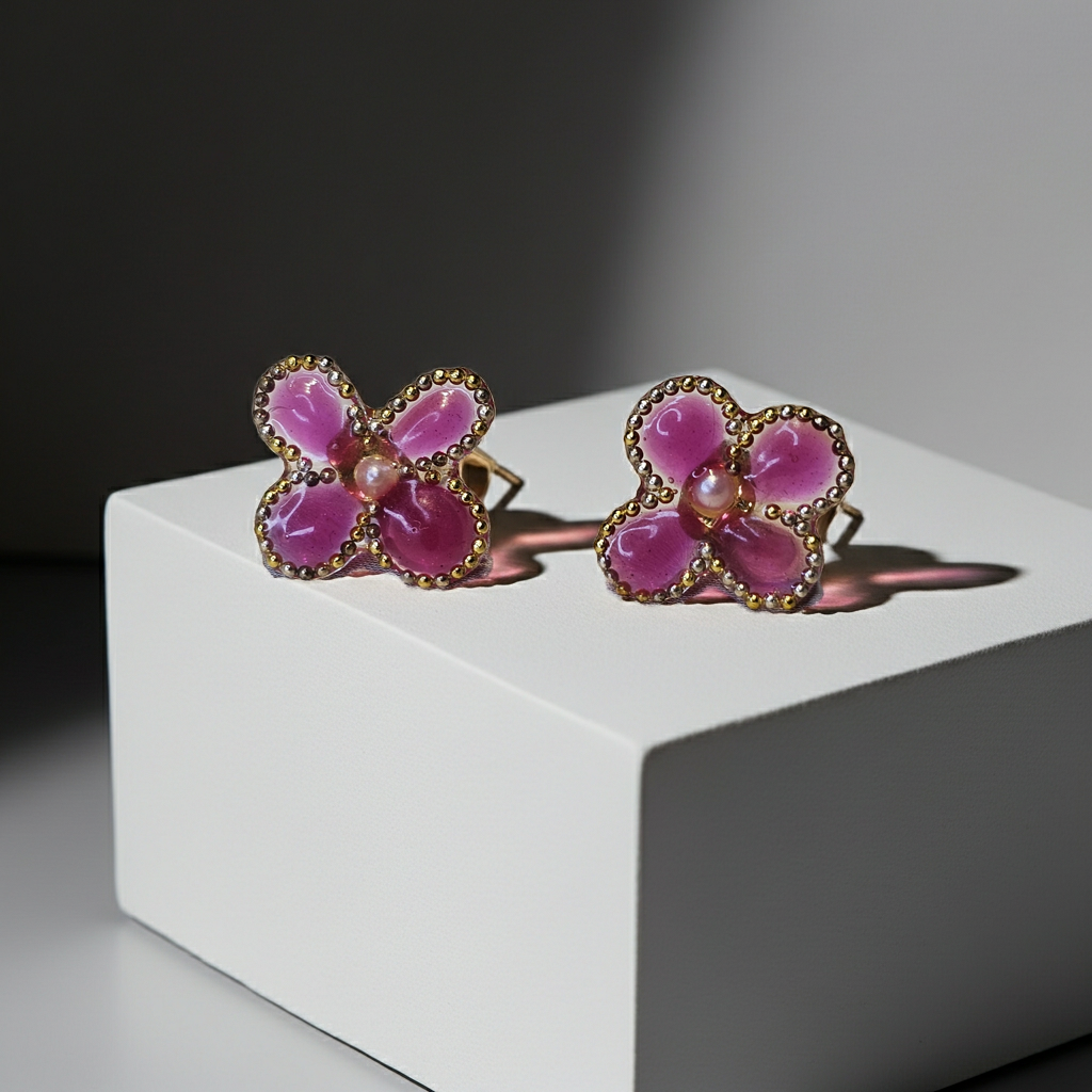 Pink Bloom Resin Stud Earrings