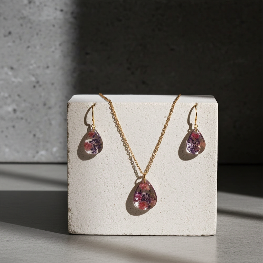 Handmade – Wildflower Glow Resin Jewellery Set (Necklace & Earring)