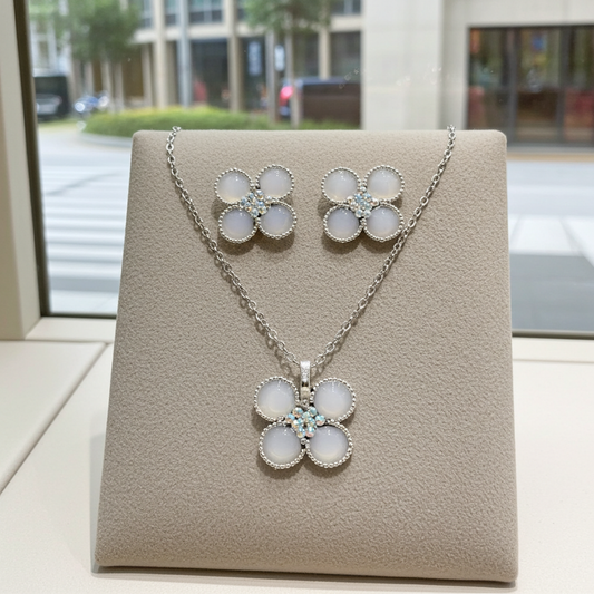 Ivory Bloom Resin Jewellery Set – Handmade Necklace & Earrings | Resin & Root