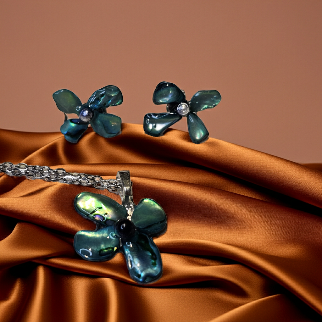 Emerald Tide Resin Jewellery Set – Handcrafted Necklace & Earrings | Resin & Root