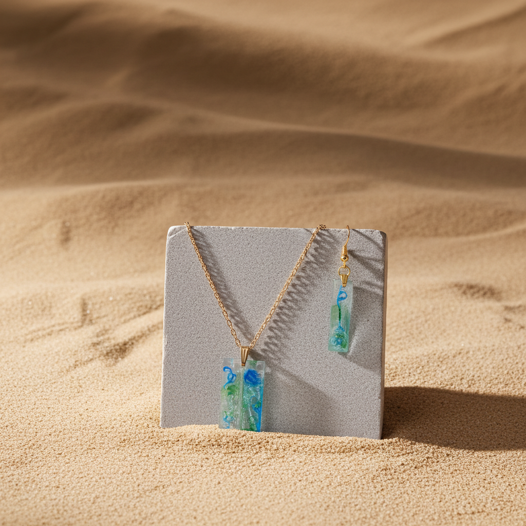 Handmade – Ocean Bloom Resin Jewellery Set (Necklace & Earrings)