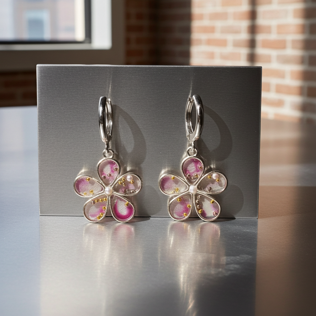 Pink Bloom Hoop Earrings