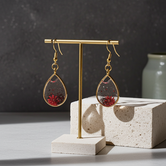 Crimson Bloom Resin-Earrings