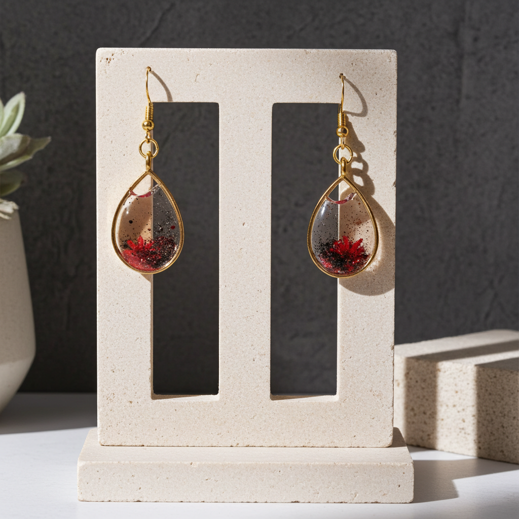 Crimson Bloom Resin-Earrings