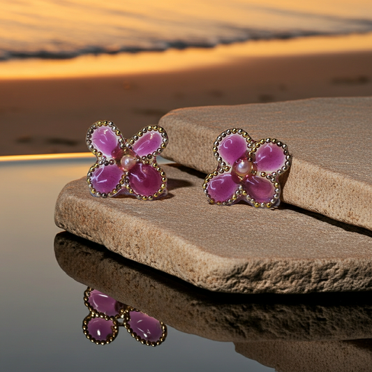 Pink Bloom Resin Stud Earrings