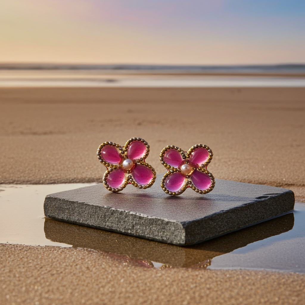 Pink Bloom Resin Stud Earrings